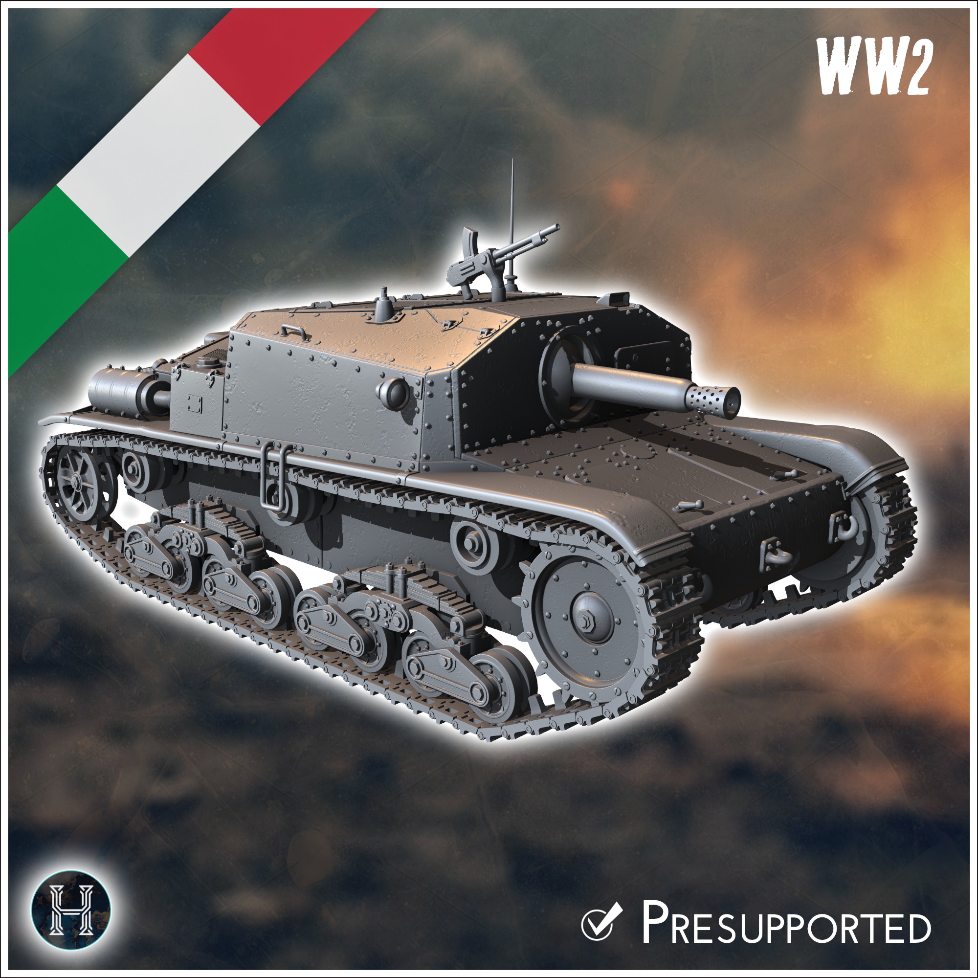 Semovente M41 da 75/18 (combat damaged version) - World War Two Second Front Campaign Tabletop Mini Italian